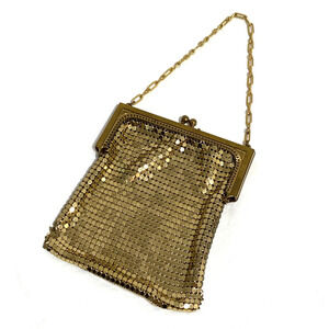 Vintage goldtone metal mesh purse top handle chain kiss clasp 1920's Art Deco